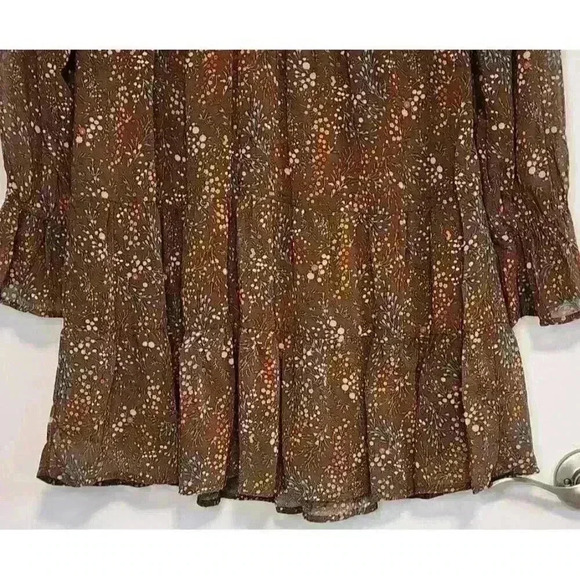 Loveriche Boho Ruffle Sleeve Cottage Core Midi Dress Size M Ditsy Brown Floral - Picture 3 of 11